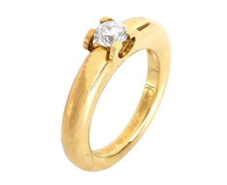 Cartier 18 Karat Yellow Gold Louis Solitaire Ring. Original box. Signed Cartier 750. Serial # 16IL030. Size 5. Weighs approx.