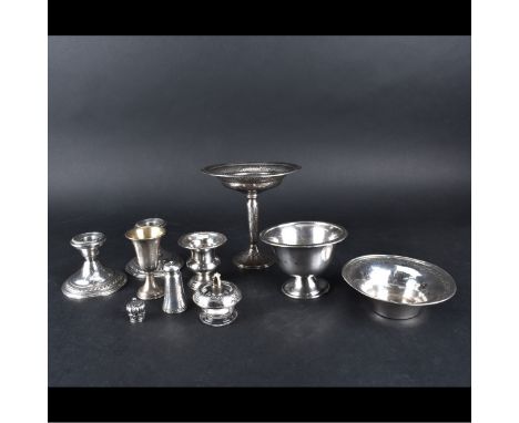 Collection of Nine (9) Vintage Mixed Weighted and Non Weighted Sterling Silver Tableware. Includes: weighted compote, weighte