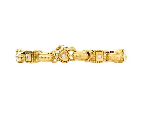 Vintage Approx. .75 Carat TW Round Brilliant Cut Diamond and 14 Karat Yellow Gold Link Bracelet. Stamped 14K. Measures 7" L, 
