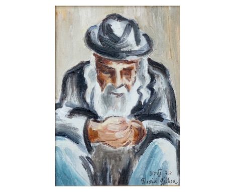 David Gilboa, Israeli/Romanian (1910 - 1976) Oil on Canvas, Portrait of a Rabbi, Signed and Inscribed Lower Right. Measures 8