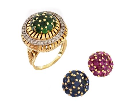 Vintage 18 Karat Yellow Gold Ring with Three (3) Interchangeable Gemstone Tops and Small Diamond Accents. Signed Rossi, stamp