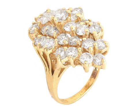 Vintage Approx. 5.25 Carat TW Round Brilliant Cut Diamond and 14 Karat Yellow Gold Cluster Ring. Stamped LIM 14K. Ring size 6