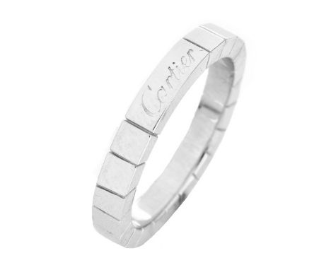 Cartier 18 Karat White Gold Laniere Ring. Signed Cartier 750. Size 8. Weighs approx. 6.5 grams. Condition: Very good conditio