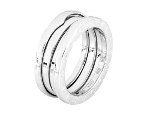 Bulgari 18 Karat White Gold B. zero1 3-Band Ring. Signed Bulgari 750. Size 5.75. Weighs approx. 7.7 grams. Condition: Very go