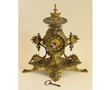 FRENCH MANTEL CLOCK BY VINCENTI & CO the gilt-metal case of ornate style, the circular dial bearing Roman Numerals with centr