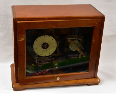 A WOODEN CASED 'PUL-SYN-ETIC IMPULSE CLOCK' BY GENTS, 45cms wide