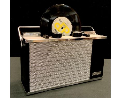 A 1960`s Discotron portable record player, 45rpm, with built in amplifier 