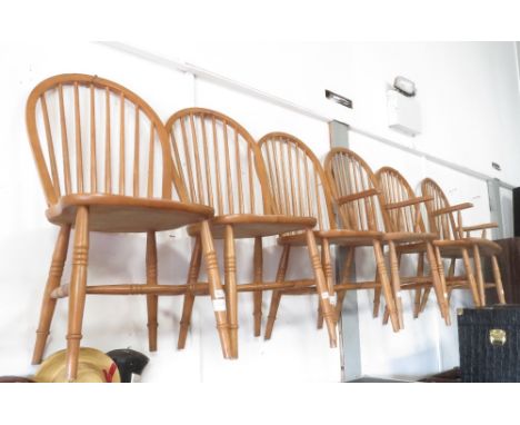 6 PINE STICK BACK DINING CHAIRS &amp; 2 CARVERS