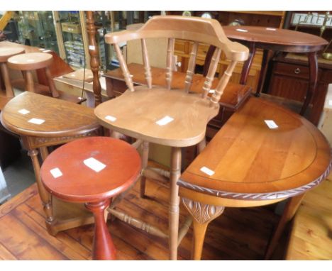 SELECTION OF FURNITURE INCLUDING WOODEN STANDARD LAMP, PINE BAR STOOL, POT STAND ETC ## pat tested ##