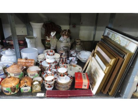 SHELF OF CERAMICS INCLUDING GERMAN STEINS &amp; BESWICK TEAPOTS