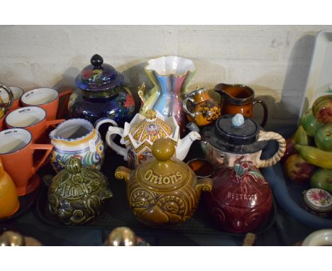 A Tray of Ceramics to Include Mint, Onion and Beetroot Pots, Poole Jug, Sadler Henry VIII Novelty Teapot, Vases, Treacle Glaz