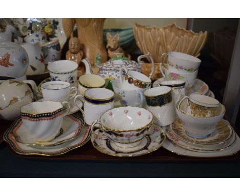 A Tray Containing Various Decorated Cabinet Cups and Saucers, Spode Teapot, Coffee Cans and Saucers to Include Royal Doulton,