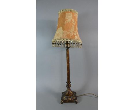 An Elegant Gilt Table Lamp and Shade with Scrolled Feet, Max Height 44cm 