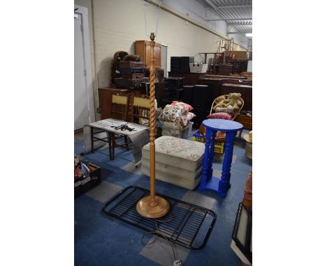 A Pine Barley Twist Standard Lamp and an Aga Airing Stand 