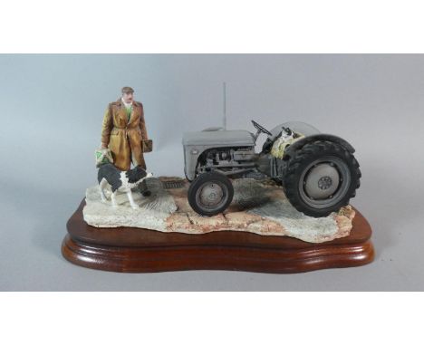 A Border Fine Art James Herriot Study of Ferguson Tractor, "An Early Start", JH91B, Wooden Plinth 26cm Wide 