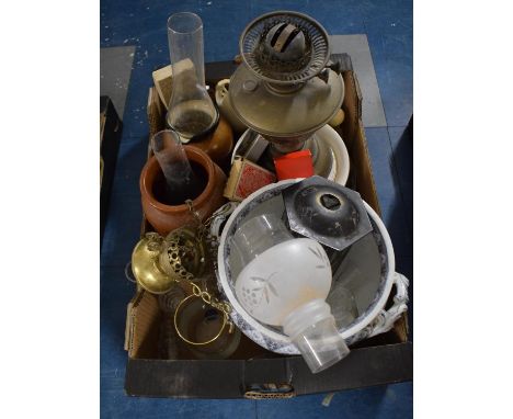 A Collection of Sundries to Include Oil Lamp, Ceramics, Glassware etc 