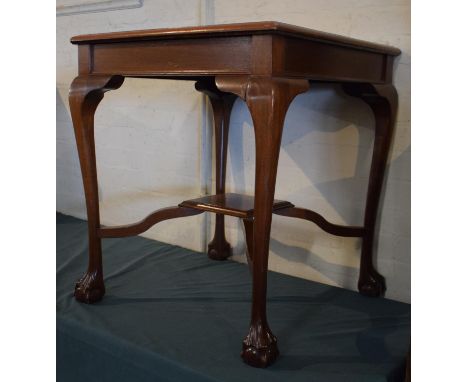 A Reproduction Mahogany Occasional Table with Square Top on Extended Cabriole Supports with Claw and Ball Feet and Small Stre