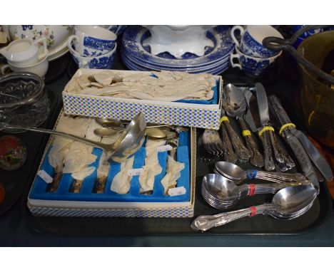 A Tray Containing Various Kings Pattern Cutlery, Large Silver Plated Ladle etc 