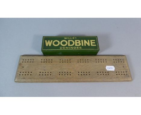 A Vintage Set of Wills's Woodbine Dominoes and a Wooden Cribbage Board 