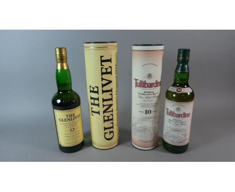 Two Bottles of "Tullibardine" and "The Glenlivet" Single Malt Scotch Whisky. In Tubes, 70cl Each 