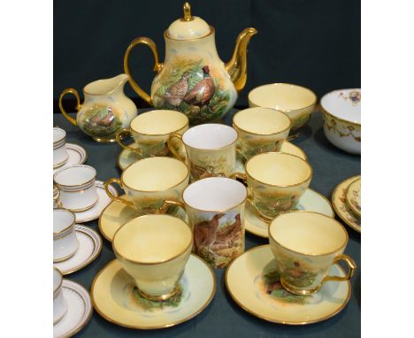 A Collection of Baron China Pheasant Pattern Teawares to Include Six Cups and Saucers, Teapot (Spout AF) and Cream and Sugar 