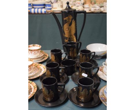 A Portmeirion Phoenix Coffee Set Comprising Six Cans and Saucers, Coffee Pot, Sugar and Cream 