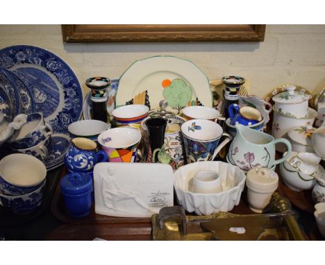 A Tray of Various Ceramics to Include Carlton Ware Cream and Sugar, Shelley Jelly Mould, Lladro Plaque, God Speed the Plough 