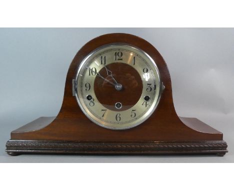 A Mahogany Napoleon Hat Westminster Chime Mantle Clock, 42cm Wide 