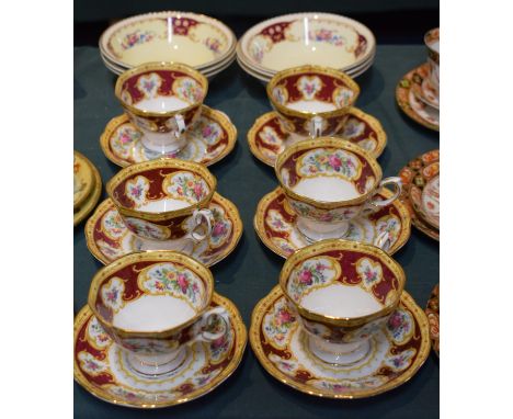 A Collection of Royal Albert "Lady Hamilton" Cups and Saucers, All Seconds, Together with Six Ridgway Fruit Bowls 