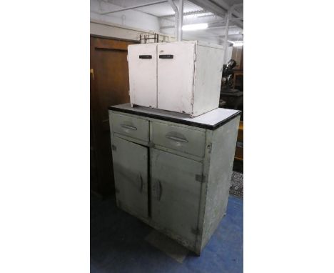 A Vintage Enamelled Kitchen Unit by House Proud Together with a White Enamelled Table Top Cabinet, Kitchen Cabinet, 77cm Wide