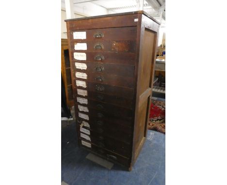 A Vintage Pine and Plywood Fourteen Drawer Cabinet, 65cm Wide and 135cm High 