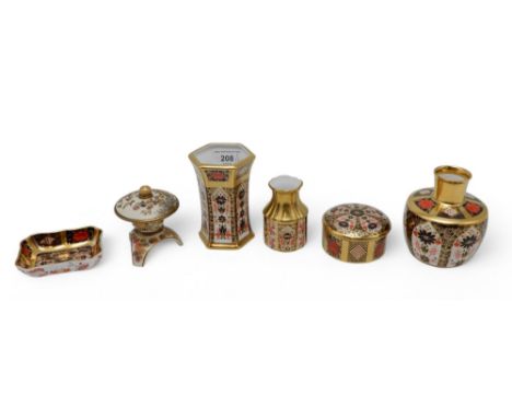 A collection of Royal Crown Derby including a trinket dish, a pot and cover and three vases, together with a piece of satsuma
