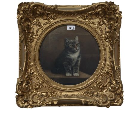 20th CENTURY SCHOOL &nbsp;PORTRAIT OF A KITTEN &nbsp;Oil on canvas, 29 x 29cm &nbsp;Together with a watercolour (2) Condition