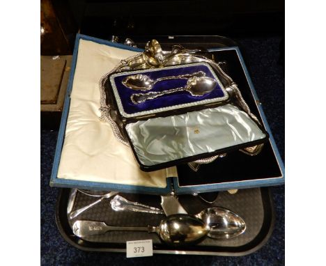 A collection of EPNS including cased cutlery, a salver, loose cutlery, a ladle etc Condition Report:Available upon request