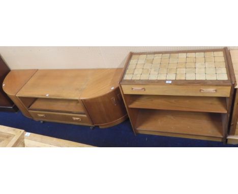 A lot comprising a G Plan tile top open bookcase, G Plan television cabinet with a pair of accompanying corner cabinets (4) C