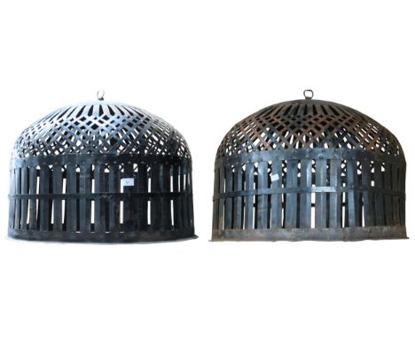 A pair of large contemporary metallic bird cage style light shades, 51cm high x 69cm diameter (2) Condition Report:Available 