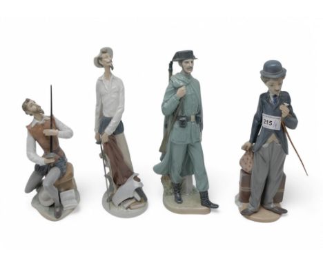 A collection of Lladro figures including Spanish Policeman, Don Quixote standing and another sitting and Charlie the Tramp&nb