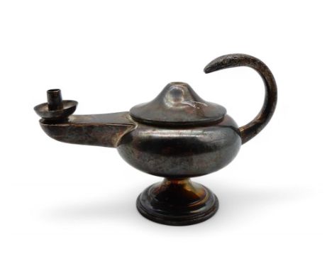 A George V silver table lighter, by Adie Brothers Ltd, Birmingham 1927, in the form of an oil lamp, 119gms Condition Report:A