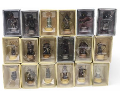A large collection of packaged Lord of the Rings diecast figures by Eaglemoss, approx. 90 in total, together with four bases 