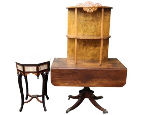 A lot comprising a 20th century marble topped occasional table with tile inset sides on serpentine supports, 76cm high x 51cm