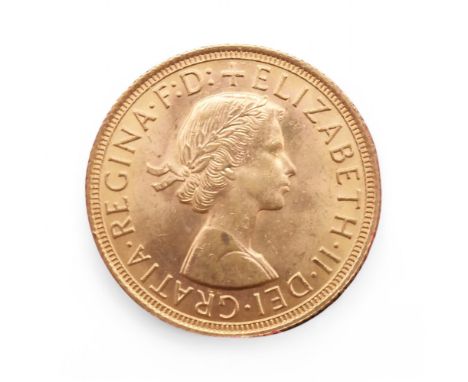 Elizabeth II&nbsp;(1952-2022) 1 Sovereign 1958 Obverse  1st portrait of Queen Elizabeth II laureate right legend around&nbsp;