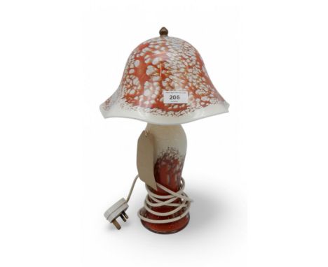 A glass lamp and shade in the style of Peter Holmes Condition Report:cracked to base
