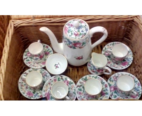 Wicker hamper containing Crown Staffordshire coffee set for six 