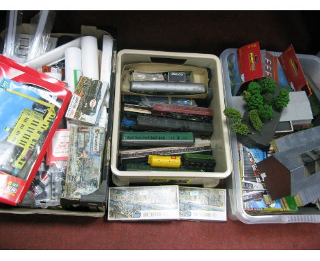 Contents of a "OO", "HO", "N" Gauge Railway Modelers Workshop, including locomotives, rolling stock, line side buildings, bac