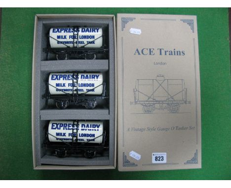 Ace Trains 'O' Gauge Tanker Set, 'B' - 'Express Dairy' x 3, boxed as new.