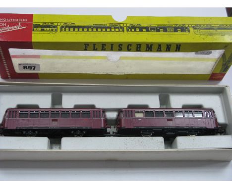 A Boxed Fleischmann "HO" Gauge #1372/2 Railbus, DB maroon livery.