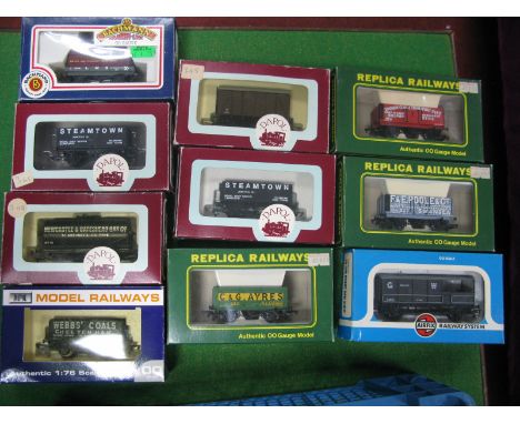 Ten 'OO' Gauge Four Wheel Wagons By Dapol, Bachmann, Replica, Airfix, all boxed.