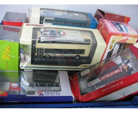 Ten Diecast Model Buses By Creative Master, Asianbus, including Creative Master #2008 Plaxton President Bodied Dennis Trident