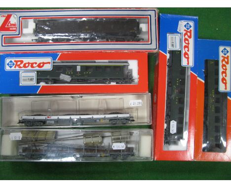 Six Boxed "HO" Gauge Outline Continental Rolling Stock Coaches and Wagons, by Roco, Fleischmann.