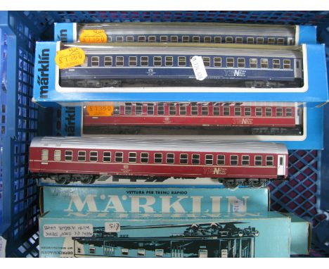 A Quantity of 'HO' Scale Marklin Coaches, Ref's 4072/4073/4150/4152, fair, Mainly Boxed. (8)